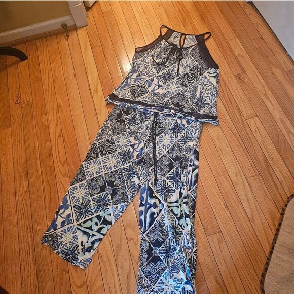 MAIDENFORM NAVY/WHITE FLOWY PJ SET - Picture 1 of 5